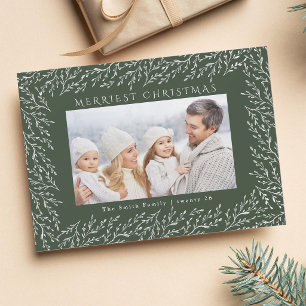 Botanical Christmas Photo Green Holiday Card