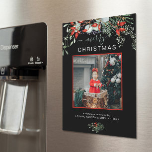 Botanical Christmas Photo Greeting Magnet Card
