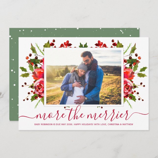 Botanical Christmas Pregnancy Announcement Cards (Front/Back)