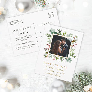 Botanical Christmas Wedding Photo Save the Date Announcement Postcard