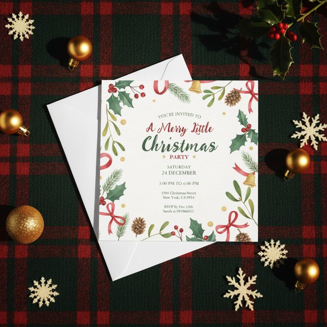 Botanical Christmas Wreath Frame Invitation (Fresh Christmas Design, Simple Holiday Card)