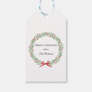 Botanical Christmas Wreath Modern Script  Gift Tags