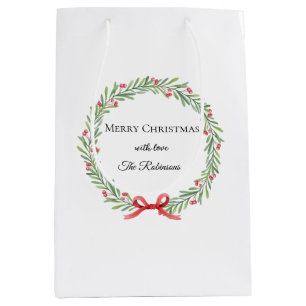 Botanical Christmas Wreath Modern Script Medium Gift Bag