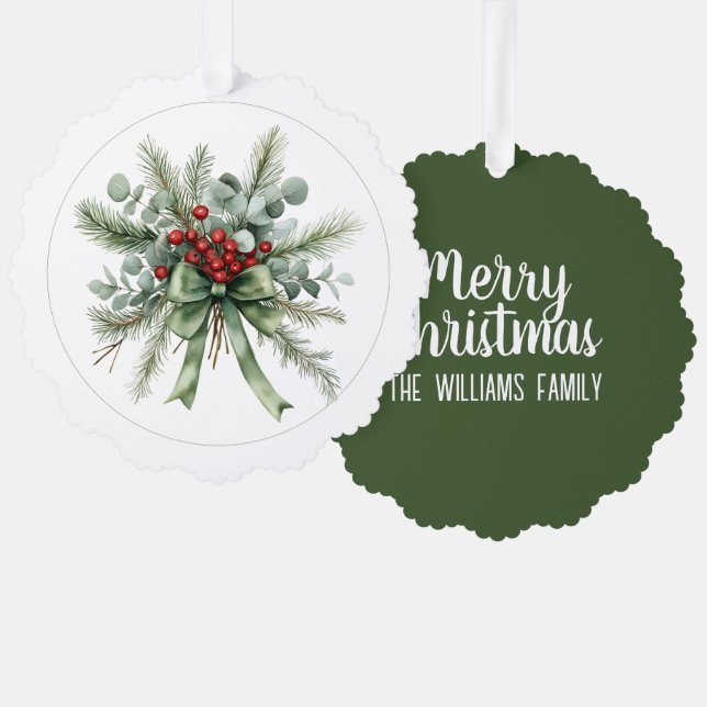Botanical Christmas Wreath  Tree Decoration Card (Front/Back)