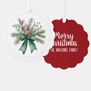 Botanical Christmas Wreath  Tree Decoration Card