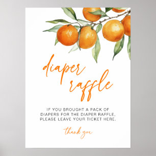Botanical Citrus Orange Baby Shower Diaper Raffle Poster