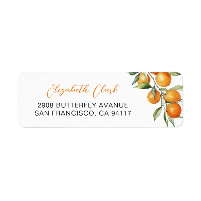 Botanical Citrus Orange Baby Shower Return Address Label (Front)