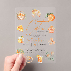 Botanical citrus orange Cutie Summer Baby Shower Acrylic Invitations