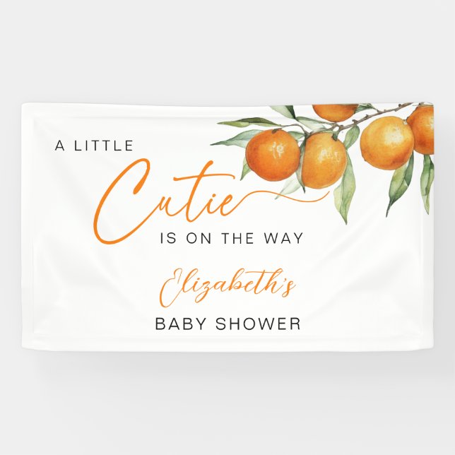 Botanical Citrus Orange Little Cutie Baby Shower Banner (Horizontal)