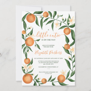 Botanical citrus orange little cutie baby shower invitation