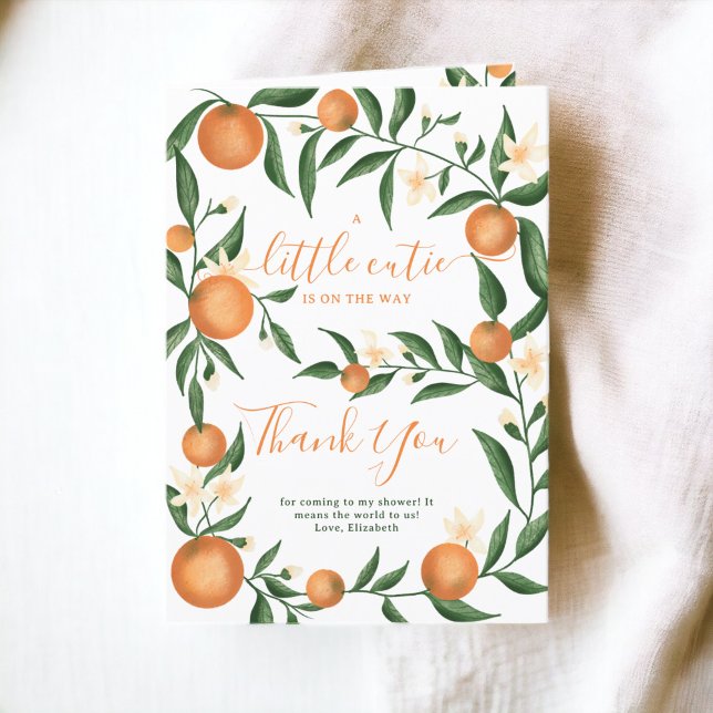 Botanical citrus orange little cutie baby shower thank you card (Botanical citrus orange little cutie baby shower thank you card)