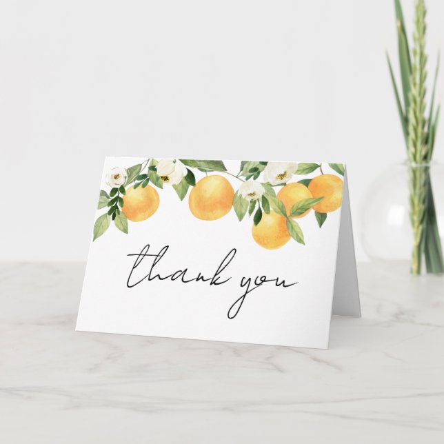 Botanical Citrus Orange Little Cutie Baby Shower Thank You Card (Front)