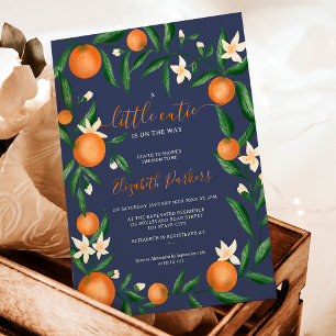 Botanical citrus orange little cutie blue invitation