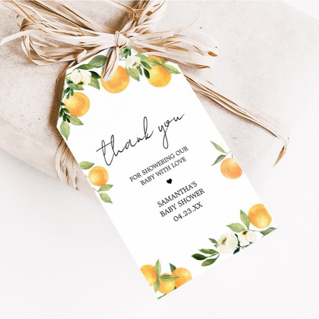 Botanical Citrus Orange Little Cutie Favour Tag (Little Cutie Botanical Citrus Orange Baby Shower Favor Tags)