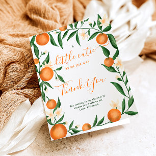 Botanical citrus orange little cutie pink thank you card