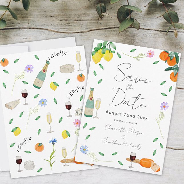 Botanical Citrus Summer Boho Wedding Save The Date (Boho citrus watercolor wedding save the date invitation )