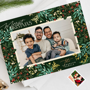 Botanical Classic Elegance Christmas One Photo Foil Holiday Card