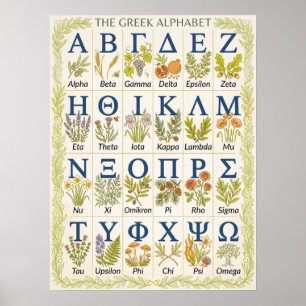 Botanical Classroom Letters Greek Alphabet Art Poster