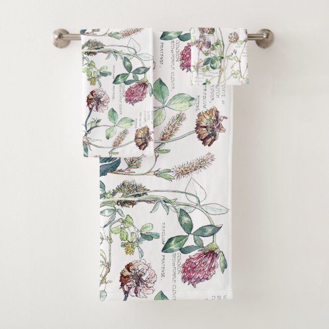 Botanical Clover Family Flowers Bath Towel Set (Insitu)