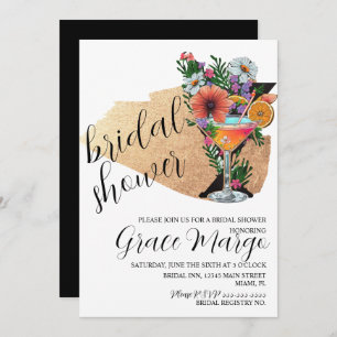Botanical Cocktail Glitter Black Bridal Shower Invitation