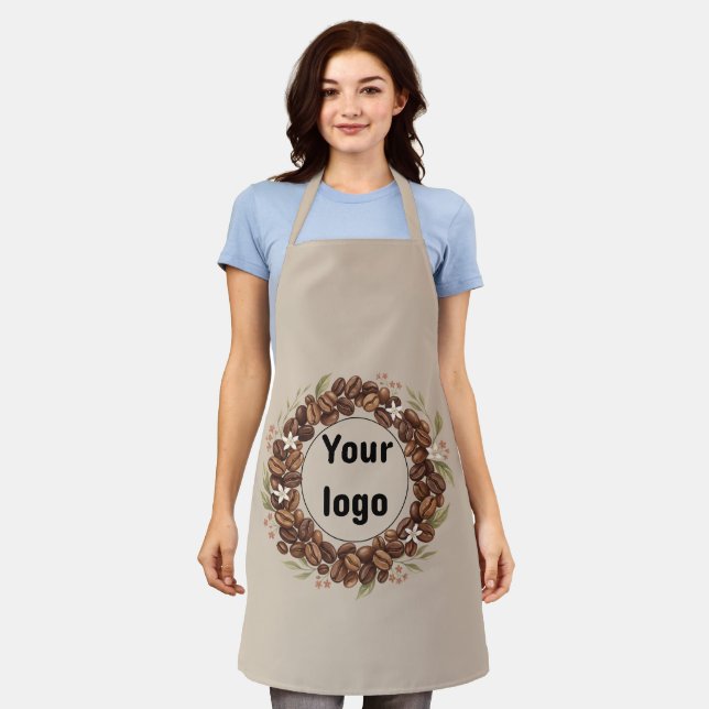Botanical Coffee Bean Wreath Custom Logo Apron (Worn)