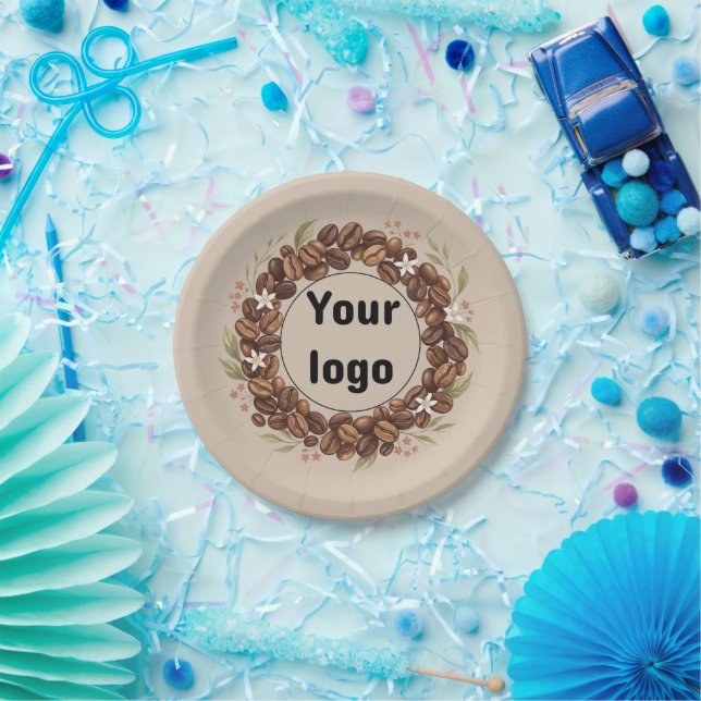 Botanical Coffee Bean Wreath Custom Logo Paper Plate (Party)