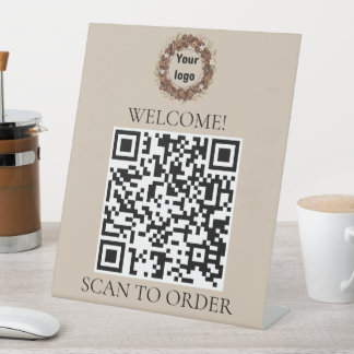 Botanical Coffee Bean Wreath Custom Logo Pedestal Sign
