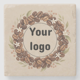 Botanical Coffee Bean Wreath Custom Logo Stone Coaster