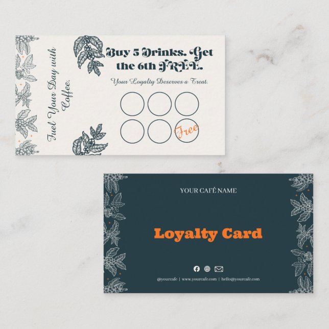 Botanical Coffee Loyalty Punch Card Design (Front/Back)