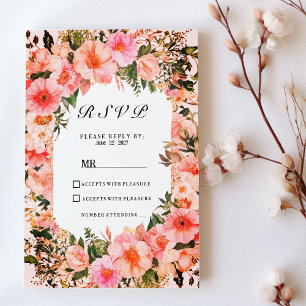 Botanical colorful blossom floral RSVP  Invitation