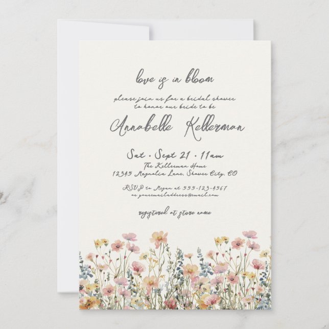 Botanical Colorful Wildflowers Bridal Shower Invitation (Front)