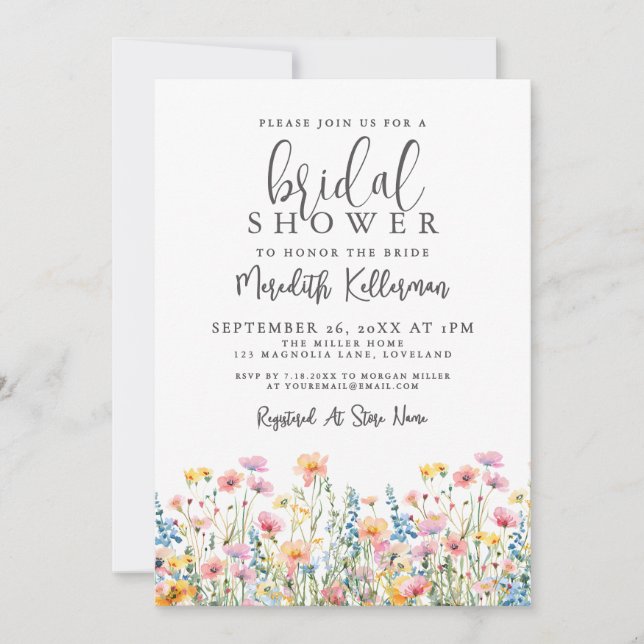 Botanical Colorful Wildflowers Bridal Shower Invitation (Front)