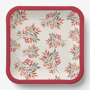 Botanical Colourful Fall Leaves Ivory Customisable Paper Plate