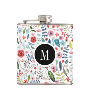 Botanical Colourful Flowers & Leafs Pattern Hip Flask