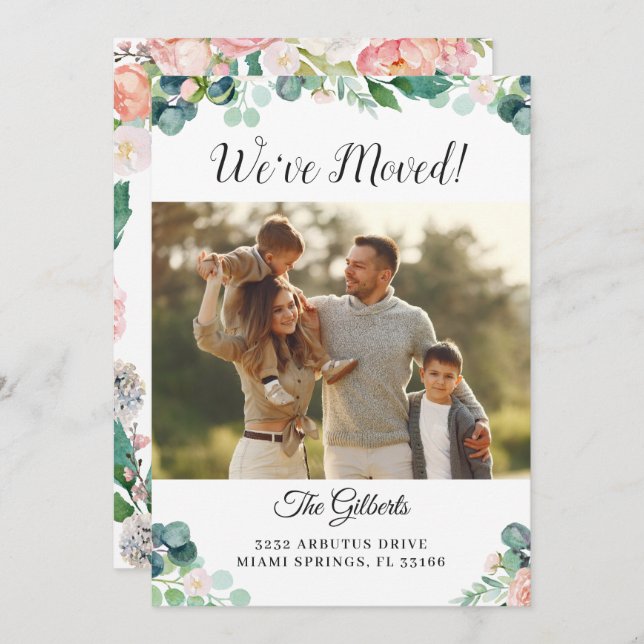 Botanical Coral Floral  Housewarming Party Photo Invitation (Front/Back)
