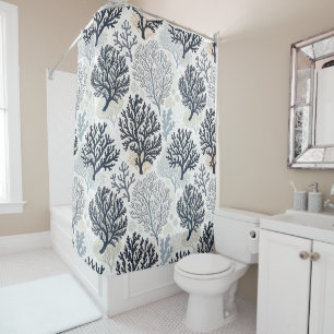 Botanical Coral Ocean Vibes Shower Curtain