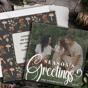 Botanical Cottagecore Mushroom Picture Christmas Holiday Card