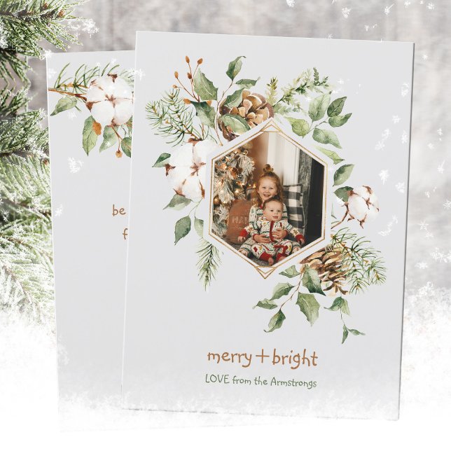 Botanical Cotton Merry Bright Photo Holiday Card (Botanical Cotton Merry Bright Photo Holiday Card ©Susanne Sachers - Sunny Mind Design 🌞)