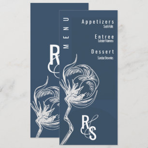 Botanical Cotton Plant Blue Wedding Invitation