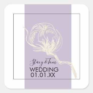 Botanical Cotton Plant Lavender Wedding Square Sticker