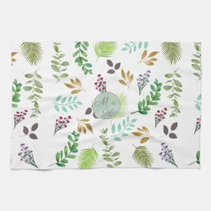 Botanical Couple's Initials Kitchen Towel