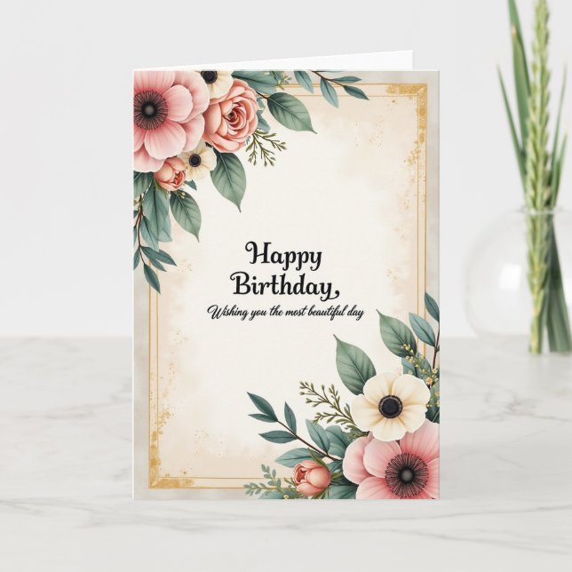 Botanical Cream Birthday Card (Front)