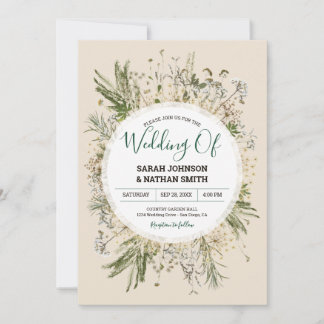 Botanical Cream Fall Faux Dried Flowers Wedding Invitation