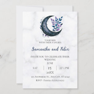 Botanical Crescent Moon Witchcraft Marble Wedding Invitation