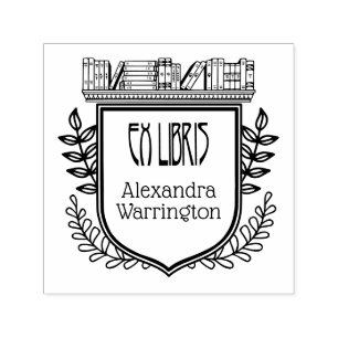 Botanical Crest Bookshelf Ex Libris Book Name Self-inking Stamp