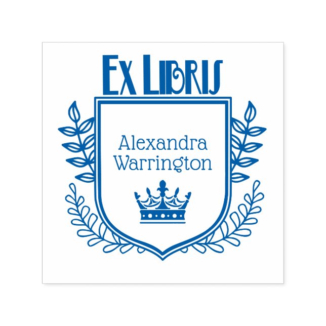 Botanical Crest Crown #2 Ex Libris Book Name Self-inking Stamp (Design)