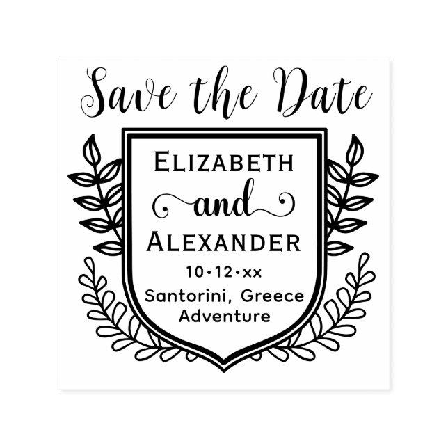 Botanical Crest Destination Wedding Save the Date Self-inking Stamp (Design)