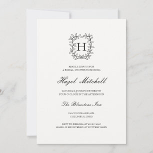 Botanical crest monogram classic bridal shower invitation