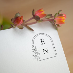Botanical Crest Monogram   Personalised Wedding Rubber Stamp