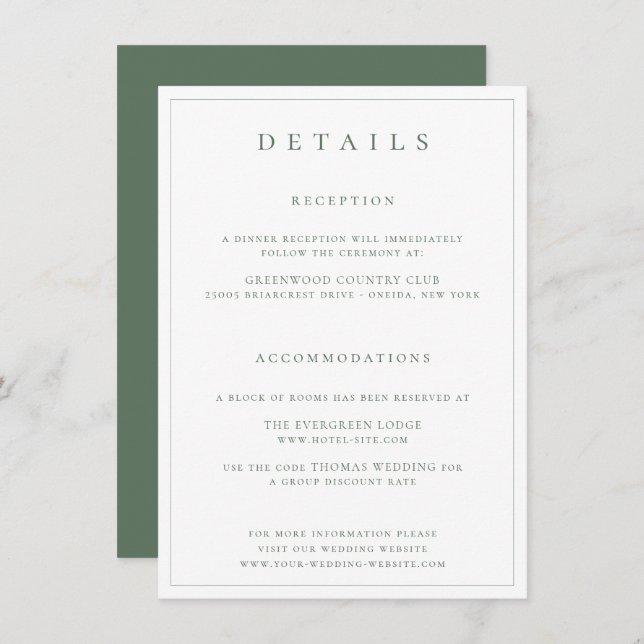 Botanical Crest Monogram Sage Wedding Details Card (Front/Back)